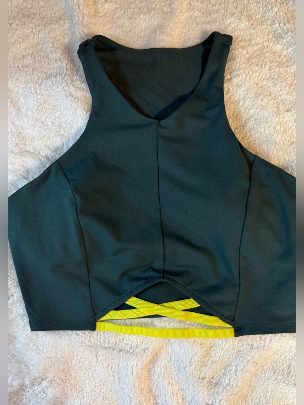 Fabletics Black Sports Bra with Yellow Strap Accent